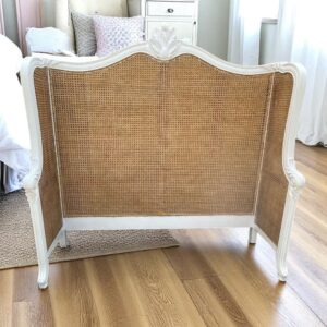 Shabby Chic French Country Queen Cane Headboard Romantic Bedroom Furniture Handcrafted Double Hole Cane Designer Mahogany
