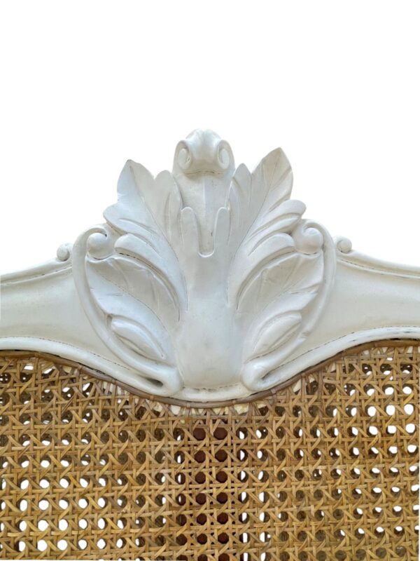 Shabby Chic French Country Queen Cane Headboard Romantic Bedroom Furniture Handcrafted Double Hole Cane Designer Mahogany - Image 2