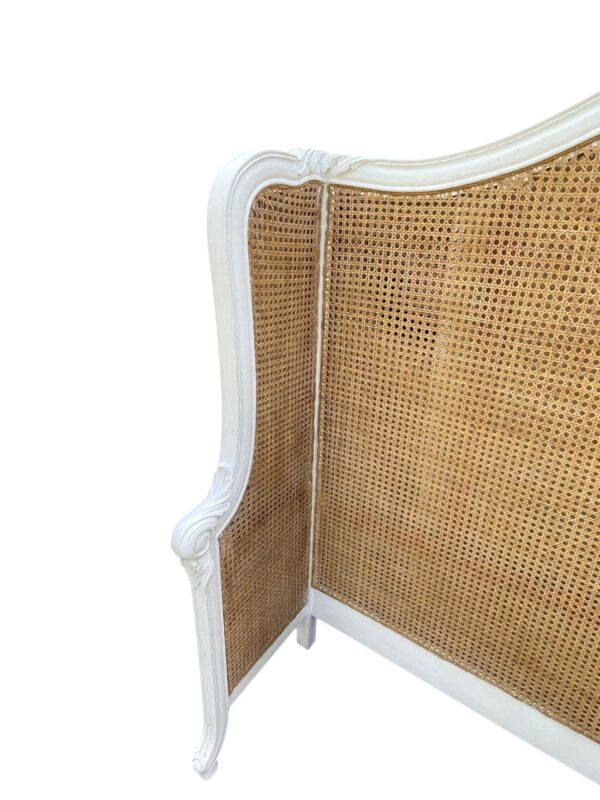 Shabby Chic French Country Queen Cane Headboard Romantic Bedroom Furniture Handcrafted Double Hole Cane Designer Mahogany - Image 3