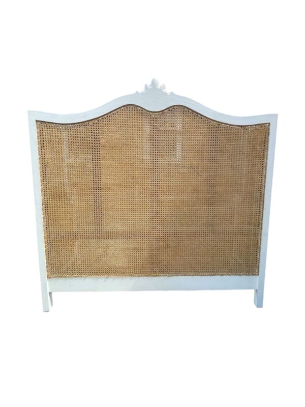 Shabby Chic French Country Queen Cane Headboard Romantic Bedroom Furniture Handcrafted Double Hole Cane Designer Mahogany - Image 5