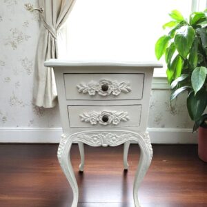Pair French Country White Bedside 2 Drawer Nightstand Shabby Chic Primitive Accent End Tables