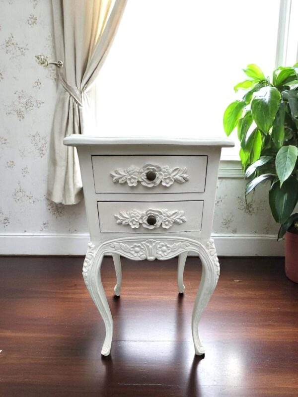 Pair French Country White Bedside 2 Drawer Nightstand Shabby Chic Primitive Accent End Tables