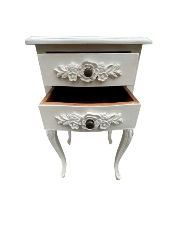 Pair French Country White Bedside 2 Drawer Nightstand Shabby Chic Primitive Accent End Tables - Image 4
