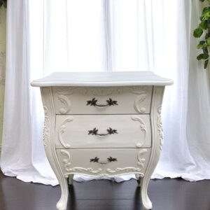 Bombay French Country 3 Drawer Dresser Bedside Nightstands White Hand Carved Solid Wood Shabby Chic