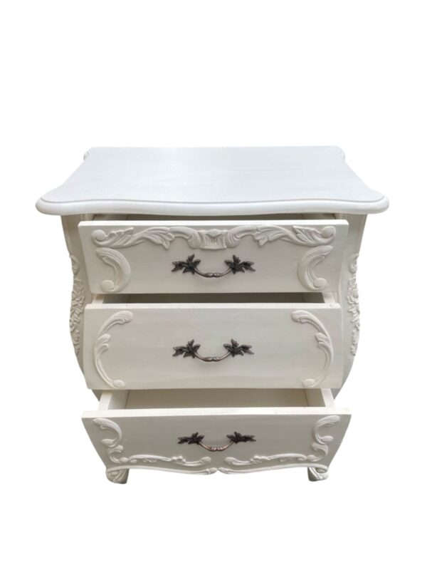 Bombay French Country 3 Drawer Dresser Bedside Nightstands White Hand Carved Solid Wood Shabby Chic - Image 2