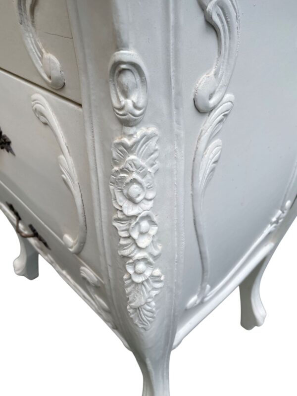 Bombay French Country 3 Drawer Dresser Bedside Nightstands White Hand Carved Solid Wood Shabby Chic - Image 5
