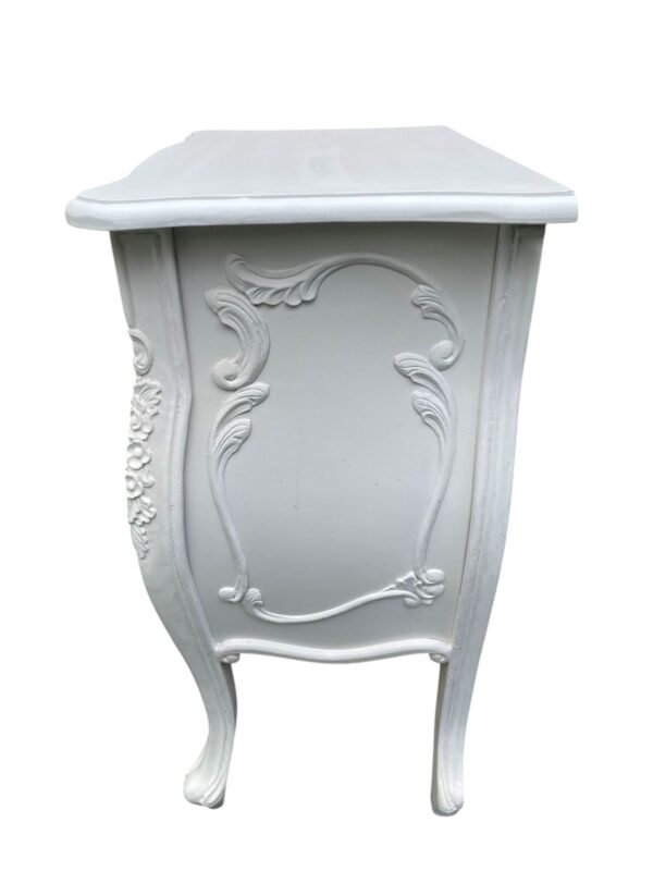 Bombay French Country 3 Drawer Dresser Bedside Nightstands White Hand Carved Solid Wood Shabby Chic - Image 6