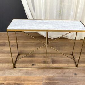 Marble Top Modern Console Entryway Hallway Geometric Gold Frame Narrow Rectangle Living Room Sofa Table