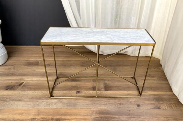 Marble Top Modern Console Entryway Hallway Geometric Gold Frame Narrow Rectangle Living Room Sofa Table