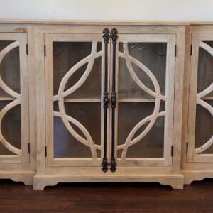 104" Cathedral 6 Glass Door Breakfast Buffet Server Credenza Entryway Long Narrow Storage Media Driftwood Finish