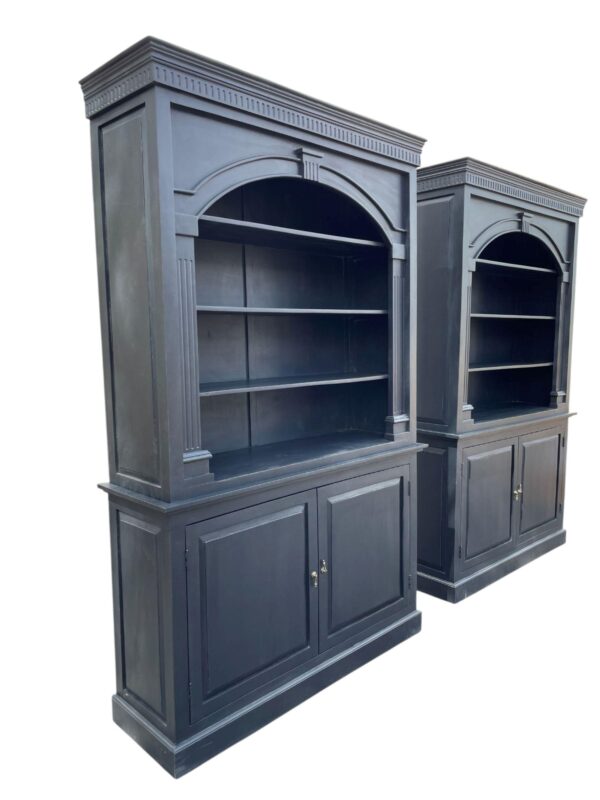 Pair Of Modern Black 2 Door Open Bookcase Kitchen Den Dining Room Cupboard Tall Huth Storage Cabinet - Image 3