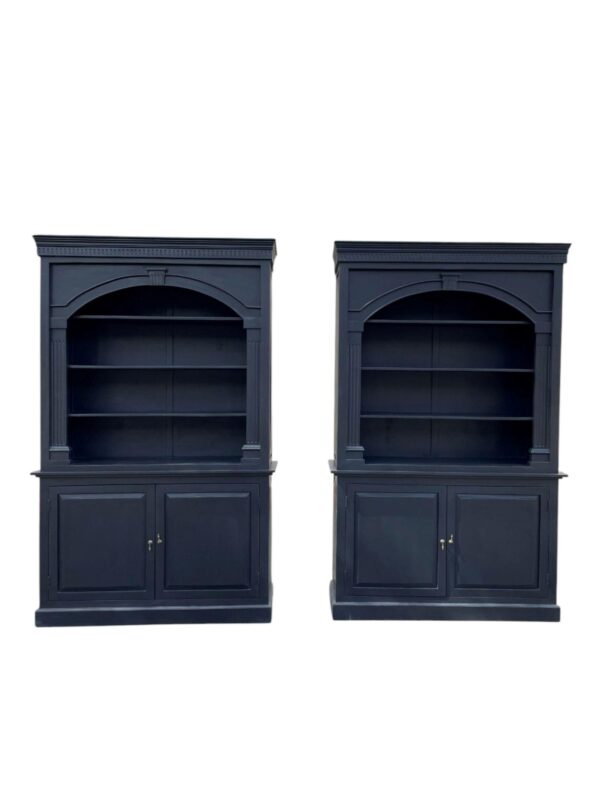 Pair Of Modern Black 2 Door Open Bookcase Kitchen Den Dining Room Cupboard Tall Huth Storage Cabinet - Image 2