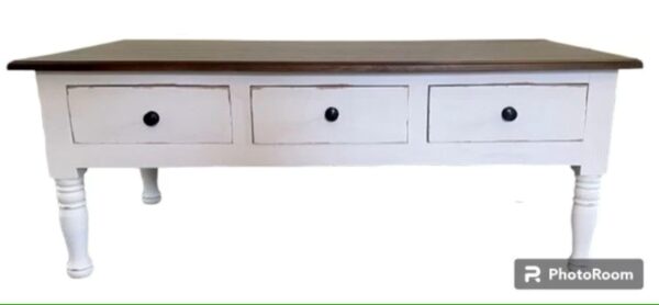 Shabby Chic 6 Drawer Low Coffee Table Farmhouse Distressed White Rectangle Primitive French  Country Cottage Large