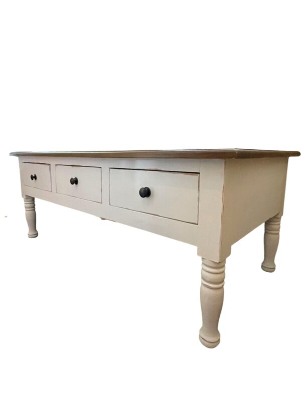 Shabby Chic 6 Drawer Low Coffee Table Farmhouse Distressed White Rectangle Primitive French  Country Cottage Large - Image 2