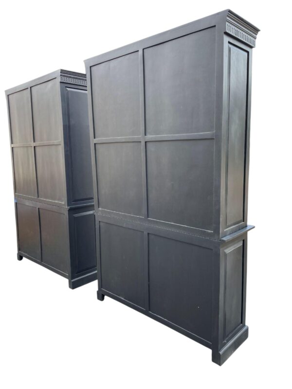 Pair Of Modern Black 2 Door Open Bookcase Kitchen Den Dining Room Cupboard Tall Huth Storage Cabinet - Image 4