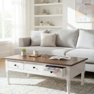 Shabby Chic 6 Drawer Low Coffee Table Farmhouse Distressed White Rectangle Primitive French  Country Cottage Large