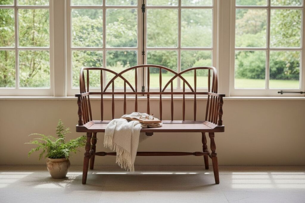 Rustic Bench With High Back Rustic Amish Windsor Solid Wood Bench High Back Queen Anne Colonial ...