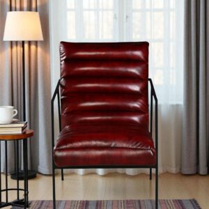 Pair Industrial Modern Red Leather Tufted Dining Contemporary Home Office Accent Chairs