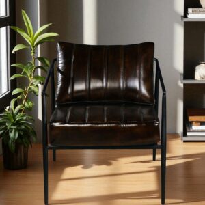 PAIR Industrial Modern Dark Brown Leather Lounge Chairs Corporate Offices Dorms or as Accent Furniture