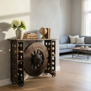 Modern Industrial Wooden Wheel Southwestern Console Table Sideboard Credenza Medieval