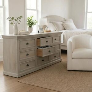 Hand Crafted Nine Drawer Solid Wood Dresser Contemporary French Country Style