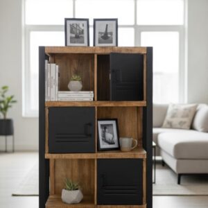 Modern Industrial Iron & Wood Bookcase Rustic 3-Door Storage Cabinet