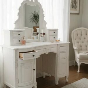 Hand Carved French Country Vanity Shabby Chic Mirrored Dressing Makeup Table