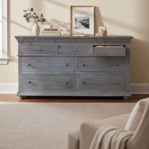 Handcrafted 7-Drawer Dresser Light French Grey Farmhouse Style Large Bedroom Chest Of Drawers