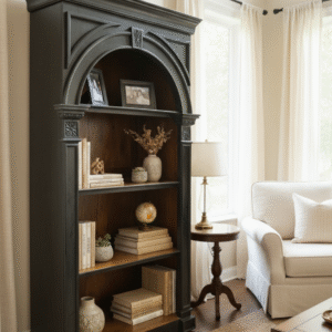 Modern Large Tall Hooker Bookcase Hand Carved Solid Wood Traditional Black Finish