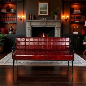 Modern Red Leather 3-Seater Sofa Lounge Office Couch Contemporary Quilted Leather Designer Commercial