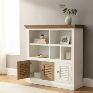 Marlon Cabinet Farmhouse Design Open Shelving Closed Storage Two Toned 3 Shutter Door