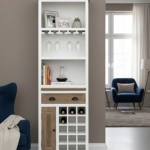 Farmhouse Two Toned Tall Wine Bar Storage Cabinet