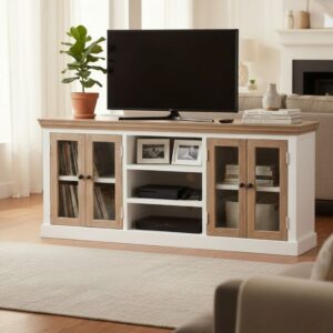 Farmhouse Two Toned Buffet Sideboard Media Cabinet Glass Doors