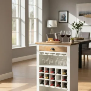 Modern Coastal Wine Storage Two-Tone Wine Bar Cabinet Cubbie and Glass Holders