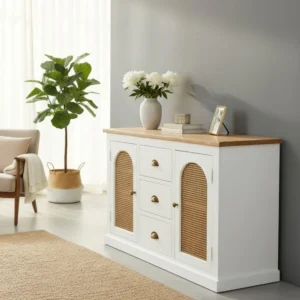 Modern 2 Arched Rattan Doors 3 Drawer 2 Toned Sideboard Cane Shabby Chic