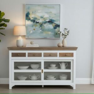 Modern Glass Sliding Doors Media Display Cabinet Sideboard buffet 4 Drawers Farmhouse