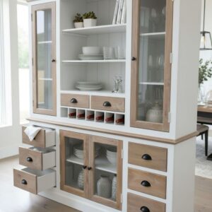 Modern Two-Toned Hutch Wine Storage Coffee Bar Kitchen Cabinet Farmhouse